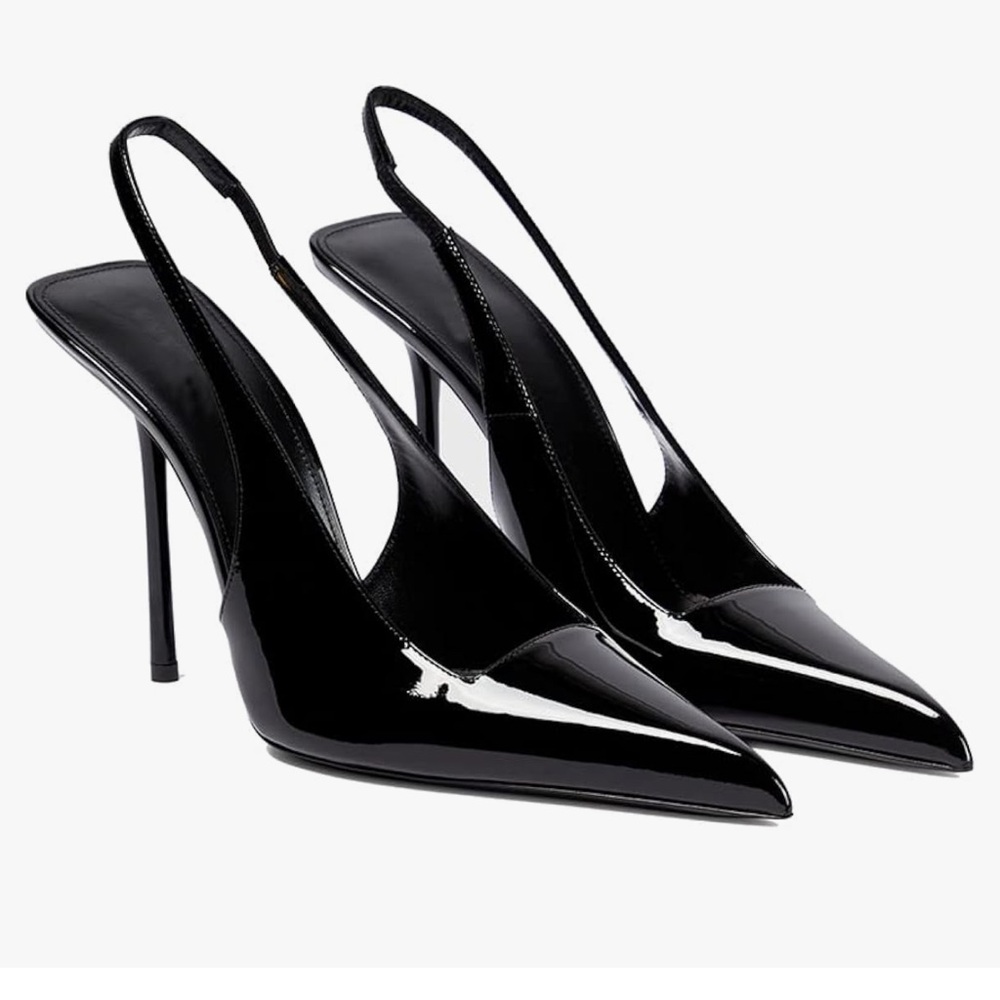 Black patent sling back